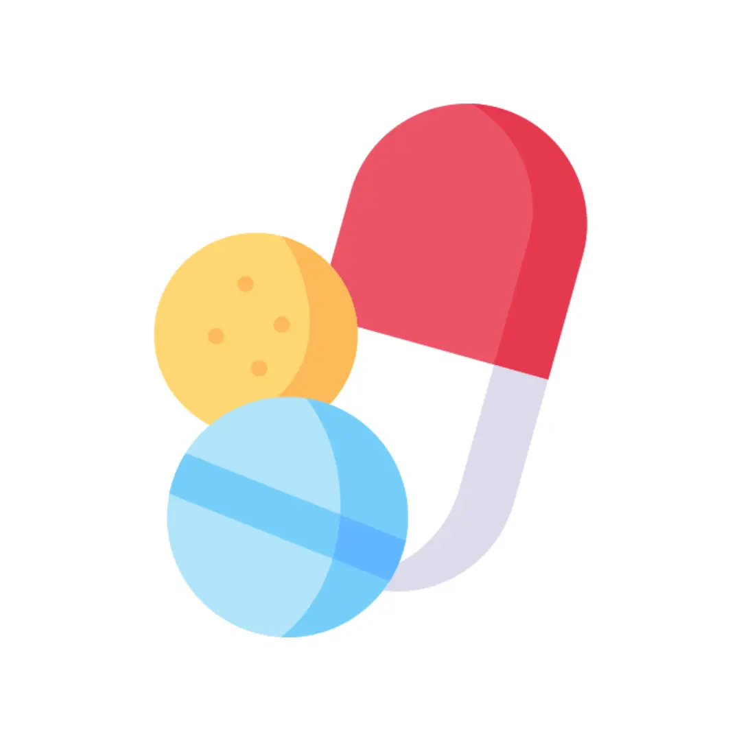 Illustration of a single pill and several pills on a white background, symbolizing OTC medications.