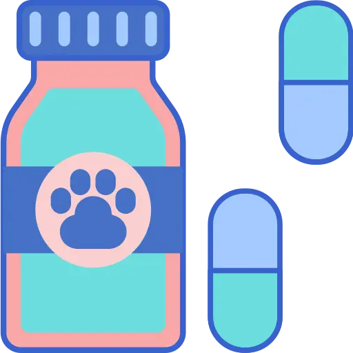A bottle of veterinary pills next to a dog paw, indicating medication for pet health.